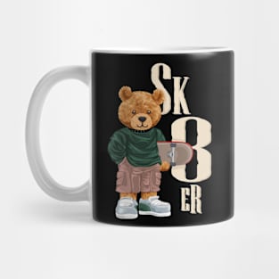 teddy bear cartoon in skater style holding skateboard Mug
